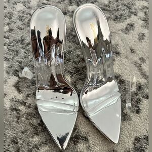 Clear metallic heels